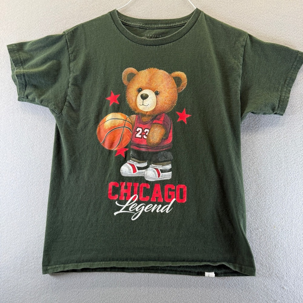 Popular Poison Chicago Legend Teddy Bear Basketball Graphic T-Shirt Green Large